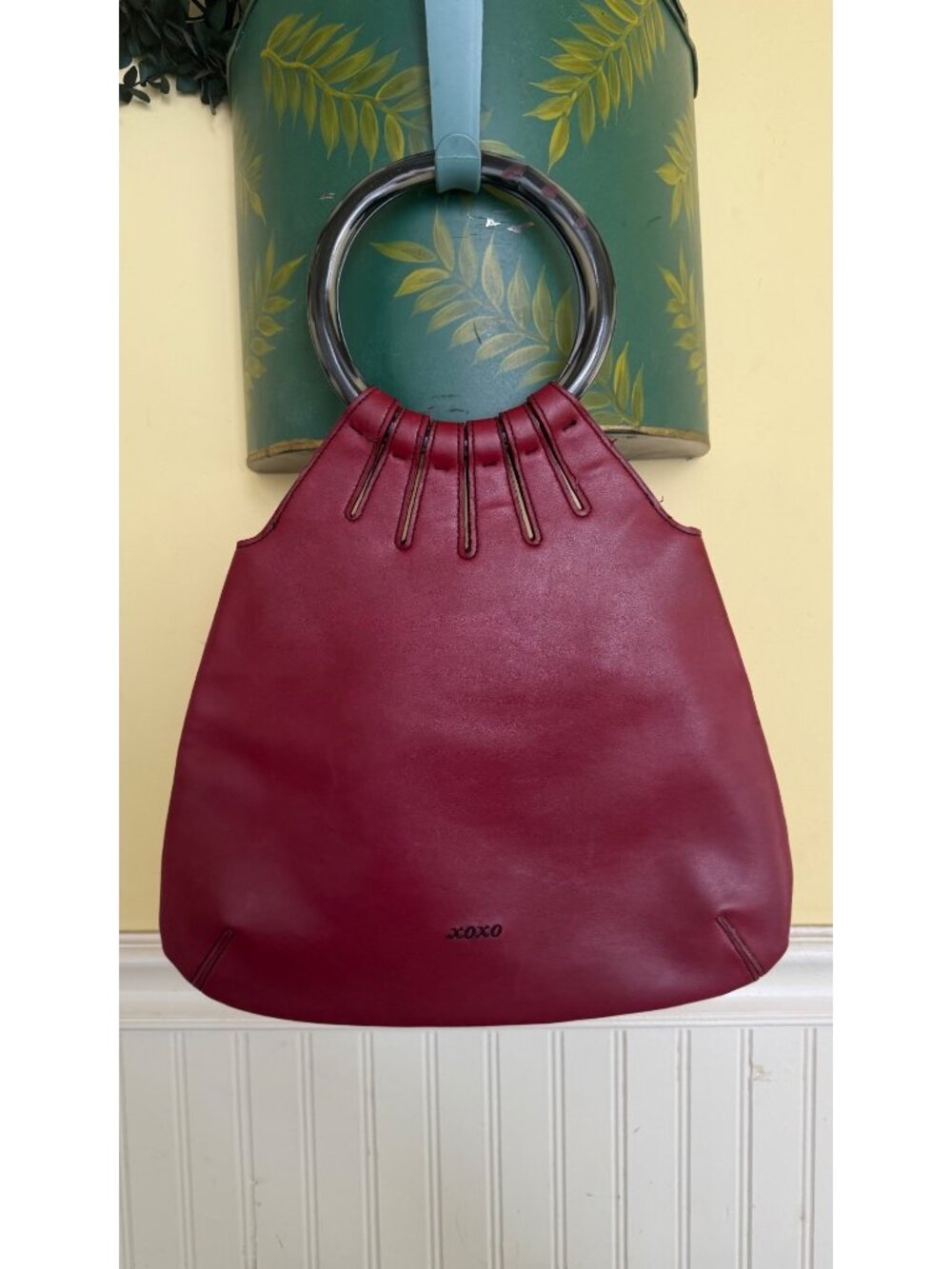 XOXO Red Vinyl Ring Handle Shoulder Bag With Interior Pocket
